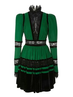 Lace & Velvet Pleated Crêpe Mini Dress in Green – ZCRAVE Lace Chiffon, Puff Long Sleeves, Wool Blend Jacket, Dresses 2020, Velvet Lace, Green Long Sleeve, Mini Velvet Dress, Green Lace, Petite Outfits