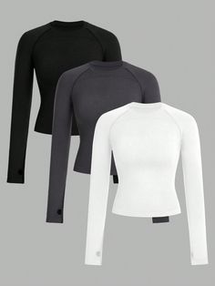 Seamless Slim Fit Thumb Hole Long Sleeve Sports T-Shirt Multicolor   Long Sleeve Fabric Plain  High Stretch  Women Activewear, size features are:Bust: ,Length: ,Sleeve Length: Long Sleeve Thumb Hole Top, Compression Shirts Women, Nursing Essentials, Long Sleeve Gym Tops, Long Sleeve Running Shirt, Sport Clothes, T Shirt Long Sleeve, Sport Sweater, Long Sleeve Workout