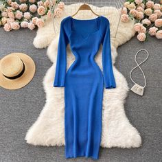 An exquisite option for every occasion or function is this Elegant Low Neck Long Sleeve Dress For Women. You will adore this dress because it has such a beautiful and classy-looking design. A touch of elegance is added by this wonderful Elegant Low Neck Long Sleeve Dress For Women. It has a low-neck design and a slim fit. It is lightweight, durable, and comfortable because it is made of premium materials. Available in seven gorgeous colors. Specification : Elasticity: High Stretch Sleeve Style: Bodycon Dress Winter, Midi Sweater Dress, Sweater Dress Casual, Elegant Sweater, Long Knitted Dress, Office Dresses For Women, Ribbed Bodycon Dress, Warm Dresses, Knitted Bodycon Dress