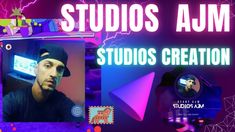 a man in black shirt and hat next to purple background with the words studio's creation