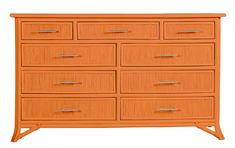 an orange dresser with many drawers on it's sides and one drawer in the middle