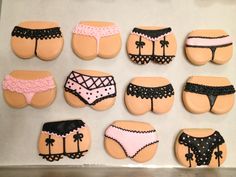 Sexy bridal shower sugar cookies Bridal Shower Sugar Cookies, Sugar Cookie Recipes, Swig Sugar Cookies, Lingerie Cookies, Pure Romance Party, Bridal Shower Cookies, Wedding Sweets