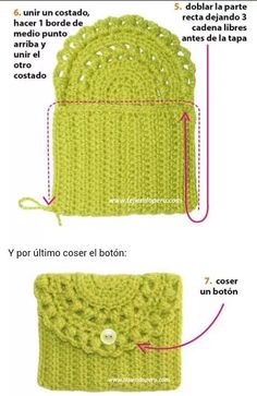 the instructions for making a crocheted purse with buttons and laces on it