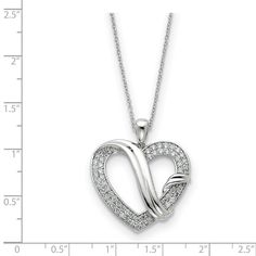 Designed from sterling silver with rhodium plating to give it a bright, white finish then adorned with cubic zirconia stones for added sparkle. This beautiful 26mm (1 inch) heart pendant hangs from an 18-inch cable chain finished with a spring ring clasp and includes a card with the following inspirational poem written by the artist printed in English and Spanish. There's a song in my heart, Forever grateful I will be. I'm looking at the bright side... And sunshine is what I see. There's blessin Silver Heart-shaped Diamond Necklace With Pave Setting, Silver Diamond Necklace With Diamond Accents For Mother's Day, White Cubic Zirconia Heart Pendant Necklace, Silver Diamond Necklace With Heart Pendant, Silver Heart Pendant Diamond Necklace With Accents, Silver Diamond Accented Heart Pendant Necklace, Valentine's Day Sterling Silver Necklace With Pave Setting, White Cubic Zirconia Heart Necklace For Mother's Day, Silver Cubic Zirconia Diamond Necklace For Mother's Day