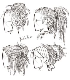 four different views of the same woman's head with braids on her hair