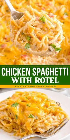 Check out this best chicken spaghetti recipe and serve it for your hearty dinner recipes! This easy chicken spaghetti with rotel is a creamy, cheesy delight! It combines rich flavors and creamy textures for a satisfying dish! Spaghetti Rotel Chicken, Rotel Chicken Bake, Chicken Spaghetti Recipe With Rotel Easy, Chicken Spagetti Recipe Easy Rotel, Crockpot Rotel Chicken Spaghetti, Chicken Spaghetti Casserole Rotel, Rotel Spaghetti Chicken, Crockpot Chicken Spaghetti With Rotel, Easy Meal With Rotisserie Chicken