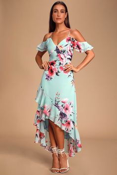 Dresses for Women | Best Women's Dresses Online Floral Off Shoulder Dress, Floral Off The Shoulder Dress, Love In Bloom, Dress With Sleeves, Floral Print Chiffon, Chiffon Fashion, Off Shoulder Fashion, Hi Low Dresses, Off The Shoulder Dress