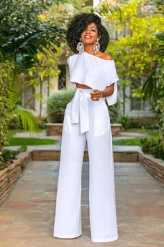 Style Pantry | Side Slit Crop Top + High Waist Belted Pants