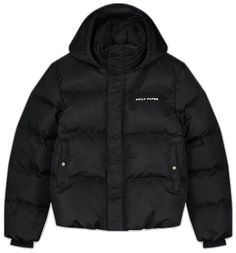 Black Puffer Jacket With Double-lined Hood For Streetwear, Black Double-lined Hood Puffer Jacket For Streetwear, Functional Black Puffer Jacket With Ribbed Cuffs, Classic Black Winter Puffer Jacket, Black Urban Puffer Jacket With Ribbed Cuffs, Classic Black Outerwear With Double-lined Hood, Varsity Letterman Jackets, Daily Paper, Black Puffer Jacket