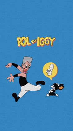 an old cartoon character is playing with a dog in front of the word pol - logy