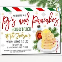 a holiday brunch party with pancakes and syrup