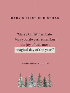 a baby's first christmas card with trees