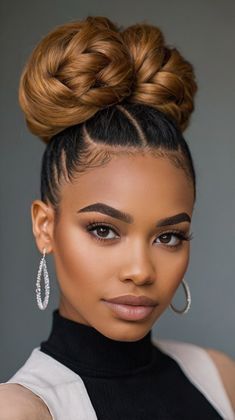 braids hairstyles updo black women Messy Bun Hairstyles Black Women, Elevated Hairstyles, Up Hairstyles For Medium Length Hair, Ponytail Styles For Black Women