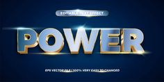 the word power is shown in gold and silver letters on a blue background with sparkles