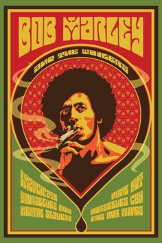 a concert poster with an image of bob marley