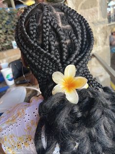 #flower #clawclip #braids Box Braids With Flowers, Flowers In Braids, Braids With Flowers, Sweet 13, Runway 2024, Vacation Pics, Afro Curls, Flower Braids, Beach Inspo