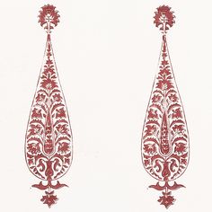 two red and white ornamental designs on a white background, each with an intricate design