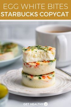 egg white bites starbuck's copycat on a plate next to a cup of tea