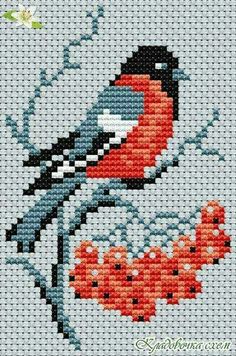 a cross stitch pattern with a bird on it