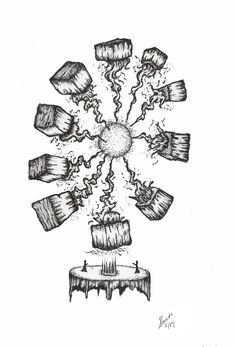 a drawing of some sort of object that appears to be exploding