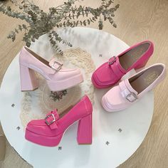 Hot Pink High Heels, Custom Sneakers Diy, High School Memories, Chica Cool, School Memories, Platform Block Heels