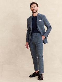 Years in the making, these tailored slim-fit dress pants are cut from a beautiful Italian fabric we love for its crisp look and performance properties.  Fortified with a touch of stretch for comfort, this pant uses a special finishing process to achieve a smooth, wrinkle-free finish.  Breathable, Wrinkle-Resistant, Stretch Tailored Slim Fit: Mid-rise.  Tapered slim leg.  Fabric from Italy's Tessuti di Sondrio.  Zip fly with button-tab waistband.  Belt loops and after-dinner split detail at back. Semi Formal Wedding Attire, Mens Suit Style, Mens Wedding Attire, Slim Fit Dress Pants, Casual Dress Pants, Mens Formal Wear, Mens Chinos, Mens Formal, Suit Style