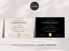 two certificates with the same design and color as well as an image for each one