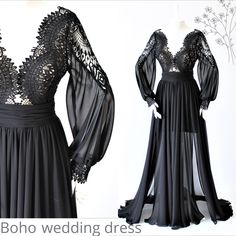 the dress is black and has lace on it