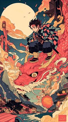 an anime character sitting on top of a dragon