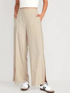 High-Waisted StretchTech Wide-Leg Pants | Old Navy Split Legs, Glad Rags, Active Wear Pants, Work Clothes, Weekend Wear, Old Navy Women, Navy Pants, Bottom Clothes, Split Hem