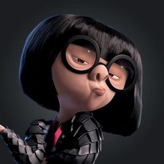 an animated character with black hair and glasses