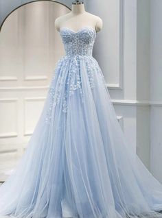 Blue Lace Prom Dress, Prom Dresses Long Blue, Blue Wedding Dress, Formal Dresses Graduation, Light Blue Wedding, Floor Length Prom Dresses, Corset Dress Prom, Blue Dress Formal, Lace Formal Dress