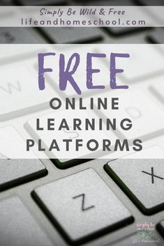 a computer keyboard with the words free online learning platforms on it and text overlay