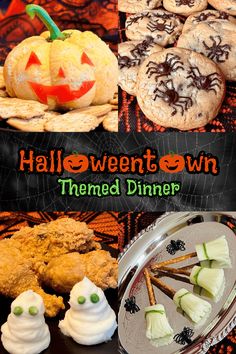 halloween themed dinner with cookies and desserts