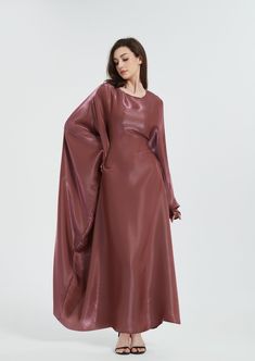 Details Maxi length Kaftan with Long sleeve inner dress Invisible belt inside to tighten kaftan Polyester blend fabric Round modest neckline Modeled in Size S | Model is 5'6" (170cm tall) Size Length Shoulder + Sleeve Waist S/M 144cm/57inch 68cm 76cm L/XL 144cm/57inch 70cm 82cm Inner Piece: Size Length Shoulder S/M 142cm 35cm L/XL 142cm 36cm Festive Floor-length Silk Kaftan, Elegant Embroidered Floor-length Kaftan, Hand Embellished Silk Floor-length Kaftan, Embellished Floor-length Silk Kaftan, Luxury Satin Maxi-length Kaftan, Kaftan Set, Modest Neckline, Stock Clearance, Dark Rose