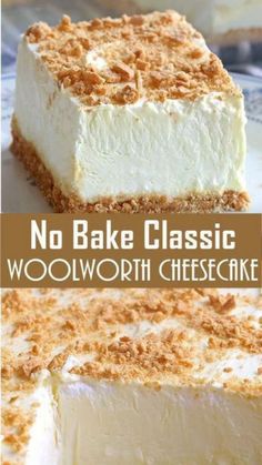 no bake cheesecake with coconut flakes on top and the words, no bake classic