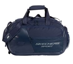 Carry your gear in sporty style with Skechers Small OTG Duffel Bag. This compact sporty duffel is made from a smooth poly fabric and features multiple functional storage options, an adjustable shoulder strap, top handles, with contrast details in a sporty durable duffel bag with functional storage options. | Skechers Accessories Small OTG Duffel Bag | Compact sporty duffel bag | Sturdy smooth poly fabric with mesh panels | Reinforced durable base panel | Zip-around top flap opening | Front and s North And South America, Navy Fashion, Unisex Accessories, Functional Storage, Pocket Top, Strap Top, Strap Tops, Sporty Style, Duffel Bag