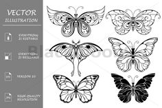 the butterfly silhouettes are shown in black and white, with an additional outline for each one