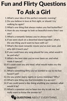 fun and flirty questions to ask a girl How To Flirt With Girls As A Girl, Flirty Questions To Ask Your Girlfriend, Subtle Ways To Flirt, Flirty Questions To Ask A Girl, How To Ask A Girl To Be Your Girlfriend, T Or D Questions, Things To Ask Your Crush, Women Who Cheat, How To Be Flirty