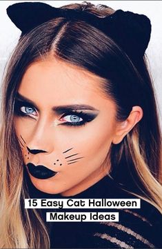 Cat Eye Makeup Halloween, Cat Costume Makeup, Catwoman Makeup, Black Cat Makeup, Cat Face Makeup, Simple Cat Makeup, Halloween Makeup Tutorial Easy, Cat Halloween Makeup, Halloween Makeup Clown