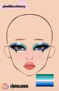 Makeup Face Charts Creative, Make Up Face Chart, Leeeexz Makeup, Colorful Eyeliner Makeup, Makeup Pride, Makeup Charts, Anime Eye Makeup, Face Charts