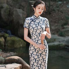 Spring and summer collection, floral pattern, lace midi Qipao#qipaodress #chinesedress#cheongsamdress Elegant Fitted Silk Cheongsam, Elegant Fitted Ao Dai For Tea Ceremony, Elegant Long Fitted Cheongsam, Fitted Cheongsam For Summer Tea Ceremony, Summer Fitted Cheongsam For Tea Ceremony, Fitted Summer Cheongsam For Tea Ceremony, Summer Tea Ceremony Fitted Cheongsam, Black Cheongsam, Qipao Pattern