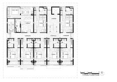 the floor plan for an apartment building with multiple floors and two levels, including one bedroom