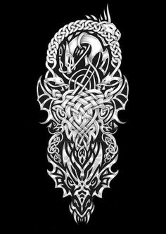 an intricate tattoo design on a black background