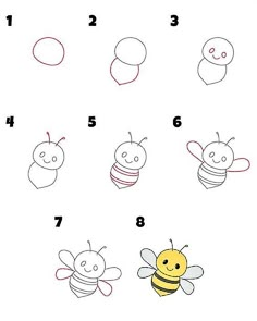 how to draw a cartoon bee for kids with easy steps and pictures step by step