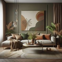 a living room filled with furniture and plants