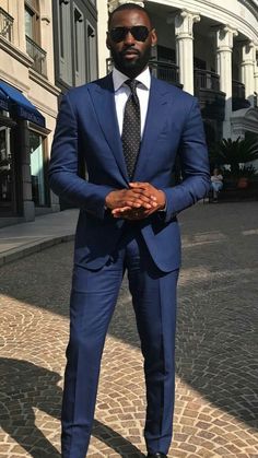 Enjoy this style & many more at www.montreldemet.com Black Man Blue Suit, Suit For Black Men, Suits For Dark Skinned Men, Suits For Black Men, Black Man Suit, Suits Black Men, Black Men In Suits, Mens Suits Style, Business Suits Men