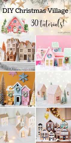 christmas village collage with text overlay that reads diy christmas village 30 materials