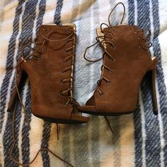 Size Six. New Without Tags, Never Been Worn. They’re Just Too Big For Me. Brown Lace-up Heels With Wrapped Heel, Public Desire Shoes, Public Desire, Shoes Women Heels, Shoes Heels, Size 6, Women Shoes, My Style, Tags