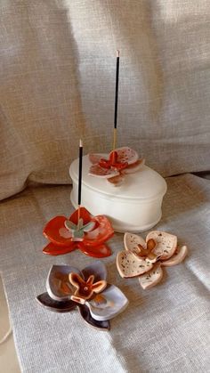 an assortment of decorative items on a table